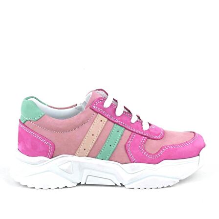 Hakiki Deri Fuşya Pembe Kız Çocuk Sneakers Ayakkabı