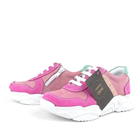 Hakiki Deri Fuşya Pembe Kız Çocuk Sneakers Ayakkabı