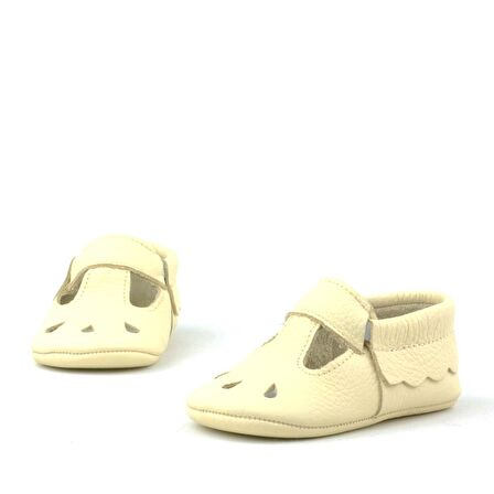 Hapshoe Kids Hakiki Deri Bej Lastikli Bebek Patik
