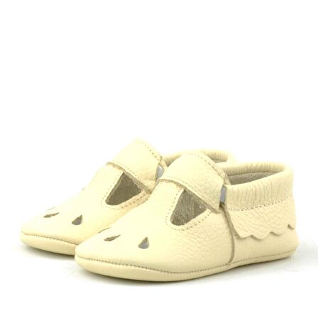 Hapshoe Kids Hakiki Deri Bej Lastikli Bebek Patik