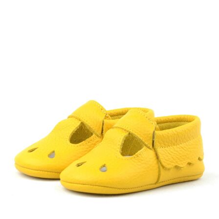Hapshoe Kids Hakiki Deri Sarı Lastikli Bebek Patik