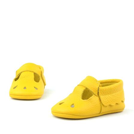 Hapshoe Kids Hakiki Deri Sarı Lastikli Bebek Patik