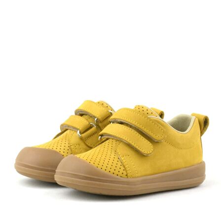 Rakerplus Hakiki Deri Sarı Cırtlı Anatomik Bebek Spor Ayakkabı Sneaker