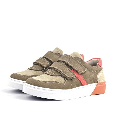 Hakiki Deri Kum Rengi Cırtlı Erkek Çocuk Sneaker