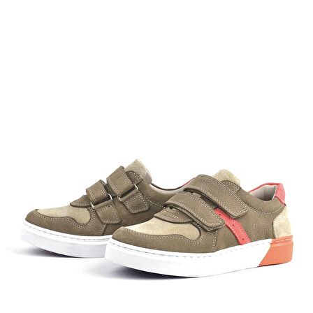 Hakiki Deri Kum Rengi Cırtlı Erkek Çocuk Sneaker