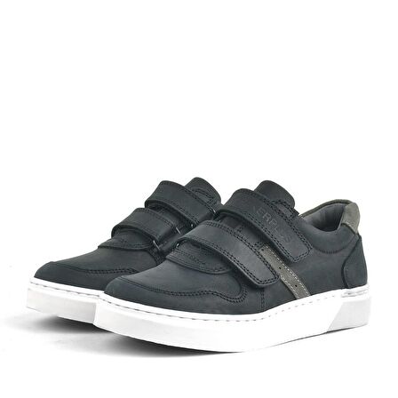 Hakiki Deri Siyah Cırtlı Erkek Çocuk Sneaker