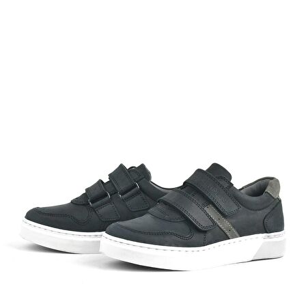 Hakiki Deri Siyah Cırtlı Erkek Çocuk Sneaker
