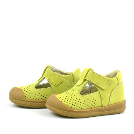 Rakerplus Hakiki Deri Fıstık Yeşili Cırtlı Anatomik Bebek Sandalet