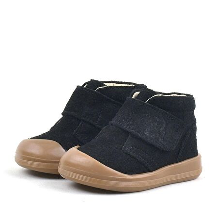 Rakerplus Hakiki Deri Siyah Cırtlı Unisex Bebek Bot