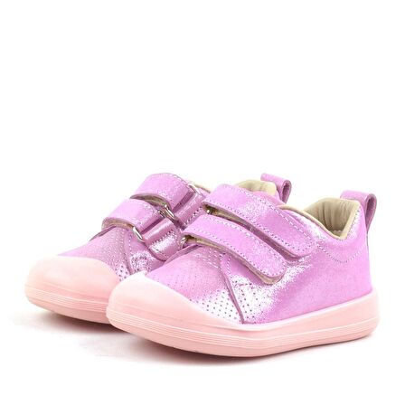 Rakerplus Hakiki Deri Pembe Işıltılı Anatomik Bebek Spor Ayakkabı Sneaker