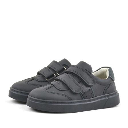 Hakiki Deri Siyah Cırtlı Çocuk Sneaker Spor Ayakkabı