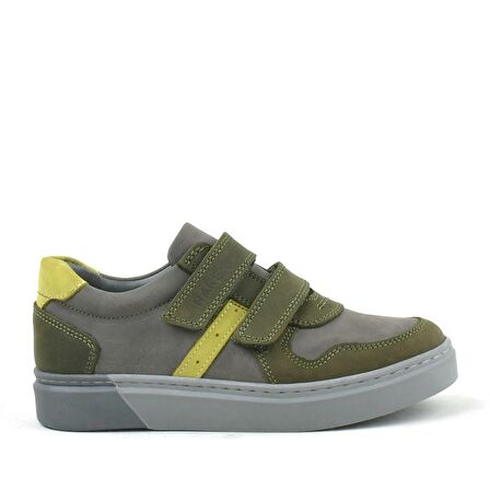Hakiki Deri Haki Gri Cırtlı Erkek Çocuk Sneaker