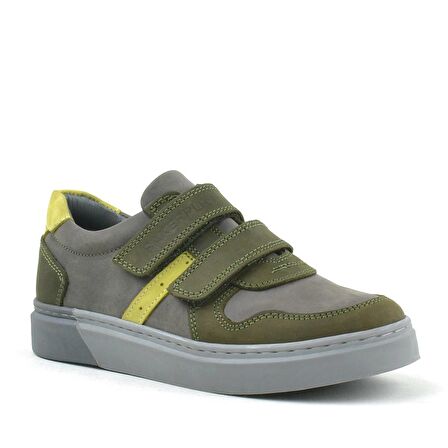 Hakiki Deri Haki Gri Cırtlı Erkek Çocuk Sneaker