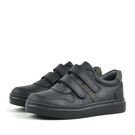 Rakerplus Hakiki Deri Siyah Cırtlı Erkek Çocuk Sneaker
