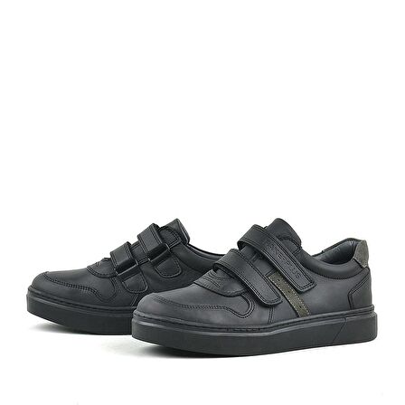 Rakerplus Hakiki Deri Siyah Cırtlı Erkek Çocuk Sneaker
