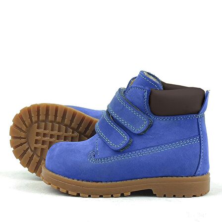 Rakerplus Neson Hakiki Deri Saks Mavi Kürklü Cırtlı Bebek Bot