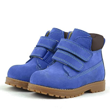 Rakerplus Neson Hakiki Deri Saks Mavi Kürklü Cırtlı Bebek Bot