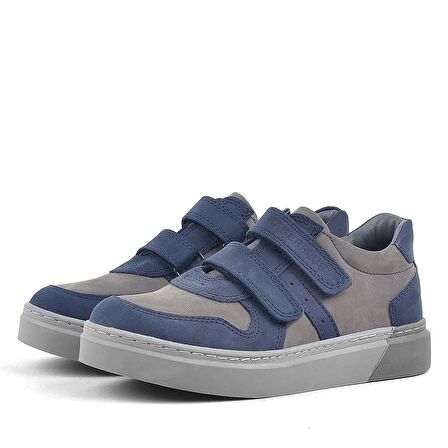 Rakerplus Hakiki Deri Lacivert Gri Cırtlı Erkek Çocuk Sneaker Ayakkabı