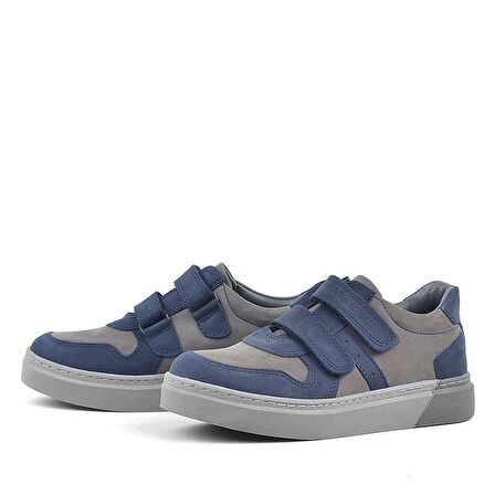 Rakerplus Hakiki Deri Lacivert Gri Cırtlı Erkek Çocuk Sneaker Ayakkabı