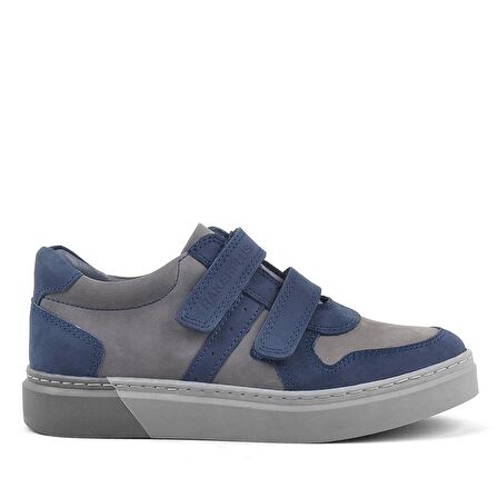 Rakerplus Hakiki Deri Lacivert Gri Cırtlı Erkek Çocuk Sneaker Ayakkabı