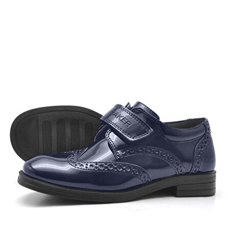 Rakerplus Lacivert Cırtlı Oxford Erkek Çocuk Rugan Ayakkabı