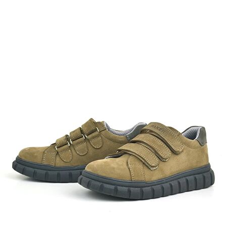 Rakerplus Hakiki Deri Kum Rengi Siyah Cırtlı Çocuk Günlük Spor Okul Ayakkabı