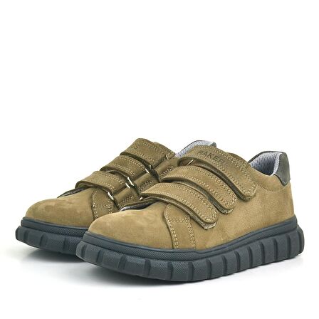 Rakerplus Hakiki Deri Kum Rengi Siyah Cırtlı Çocuk Günlük Spor Okul Ayakkabı