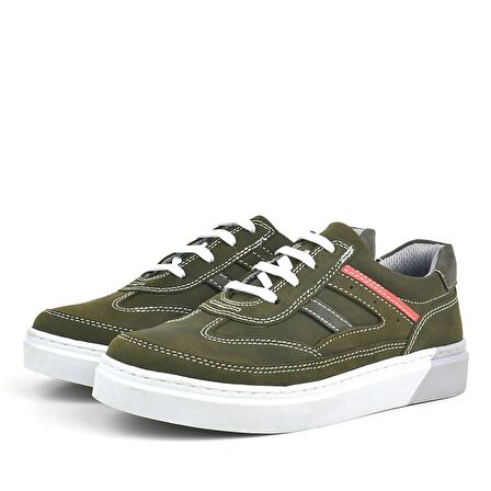 Rakerplus Hakiki Deri Haki Yeşil Çocuk Günlük Spor Okul Ayakkabı