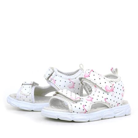 Rakerplus Beyaz Flamingo Cırtlı Bebek Sandalet Ayakkabı