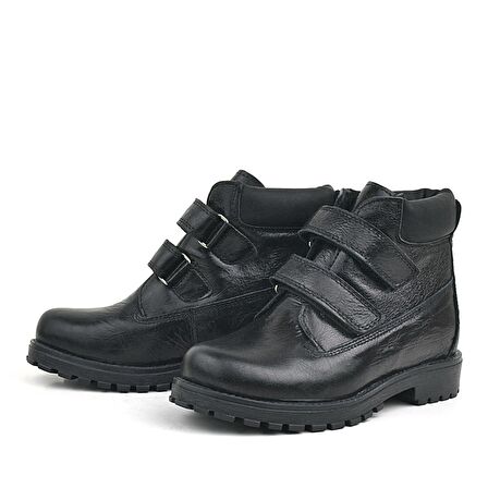 Rakerplus Neson Hakiki Deri Siyah Rugan Cırtlı Kız Çocuk Bot