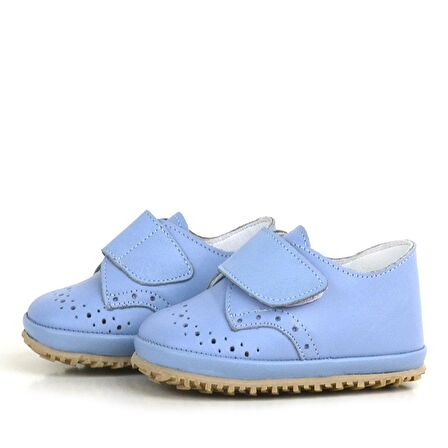 Hakiki Deri Mavi Cırtlı Bebek Patik Ayakkabı