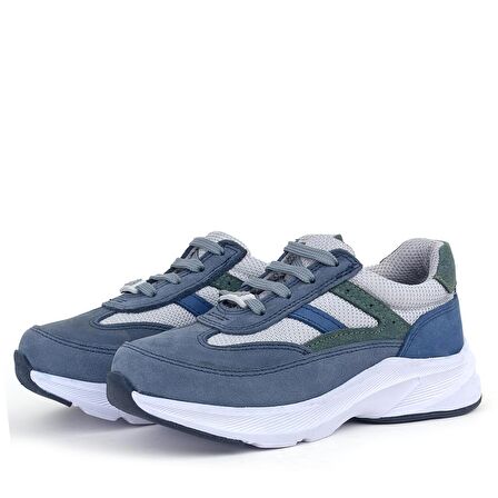 Rakerplus Hakiki Deri Anatomik Mavi Bağcıklı Hafif Çocuk Spor Ayakkabı