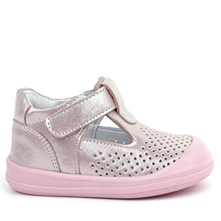 Rakerplus Shaun Hakiki Deri Pembe Simli Cırtlı Anatomik Bebek Sandalet Ayakkabı