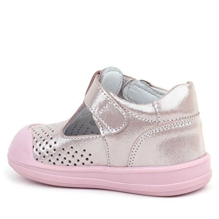 Rakerplus Shaun Hakiki Deri Pembe Simli Cırtlı Anatomik Bebek Sandalet Ayakkabı