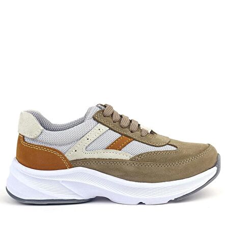 Rakerplus Hakiki Deri Anatomik Kum Rengi Bağcıklı Hafif Çocuk Spor Ayakkabı