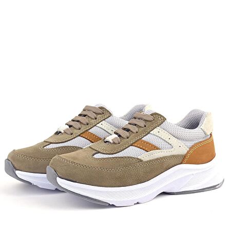 Rakerplus Hakiki Deri Anatomik Kum Rengi Bağcıklı Hafif Çocuk Spor Ayakkabı