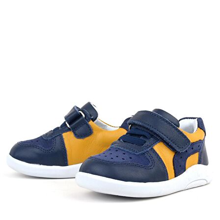 Rakerplus Hakiki Deri Lacivert Sarı Anatomik Bebek Spor Ayakkabı