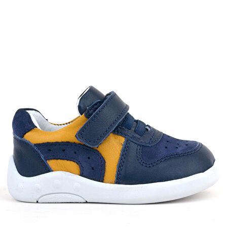 Rakerplus Hakiki Deri Lacivert Sarı Anatomik Bebek Spor Ayakkabı