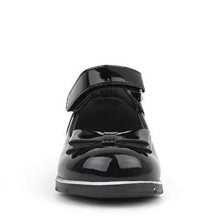 Rakerplus Siyah Rugan Fiyonklu Kız Bebek Babet Ayakkabı