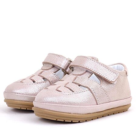 Rakerplus Muppet Hakiki Deri Simli Pudra Cırtlı Anatomik Bebek Sandalet Ayakkabı