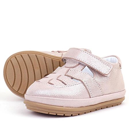 Rakerplus Muppet Hakiki Deri Simli Pudra Cırtlı Anatomik Bebek Sandalet Ayakkabı