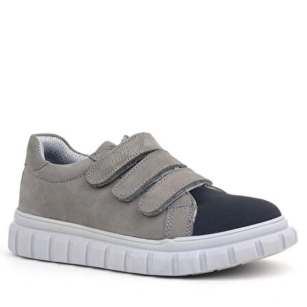 Rakerplus Hakiki Deri Siyah Gri Cırtlı Çocuk Günlük Spor Okul Ayakkabı