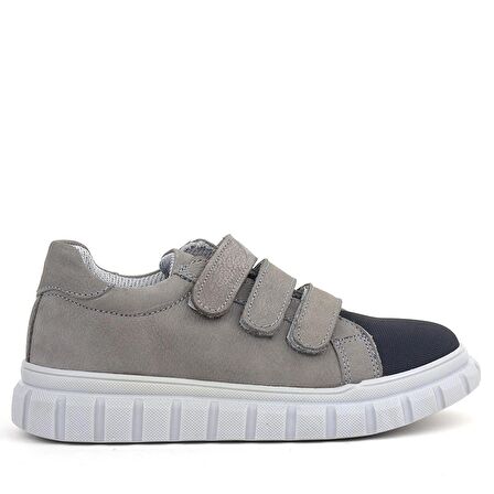 Rakerplus Hakiki Deri Siyah Gri Cırtlı Çocuk Günlük Spor Okul Ayakkabı