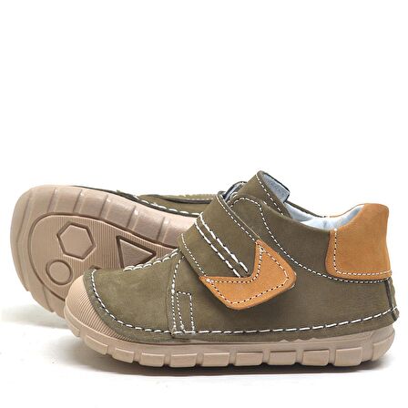 Rakerplus Popeye Hakiki Deri Haki İlk Adım Unisex Bebek Ayakkabısı