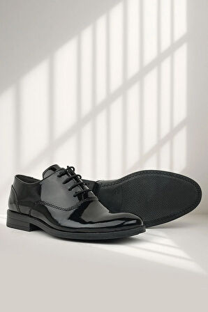 Rakerplus Smokin Siyah Rugan Bağcıklı Çocuk Klasik Ayakkabısı