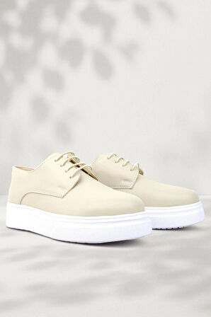 Rakerplus Derby Krem Cilt Yüksek Taban Çocuk Klasik Ayakkabı