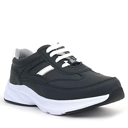 Rakerplus Hakiki Deri Anatomik Siyah Beyaz Bağcıklı Hafif Çocuk Spor Ayakkabı