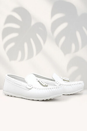 Rakerplus Beyaz Cilt Erkek Çocuk Makosen Ayakkabı