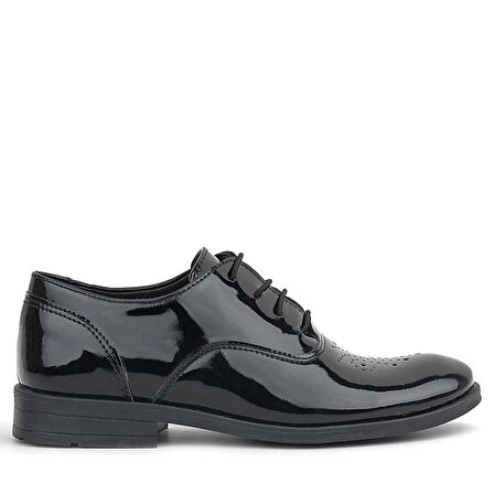 Rakerplus Smokin Siyah Rugan Desenli Bağcıklı Çocuk Klasik Ayakkabısı