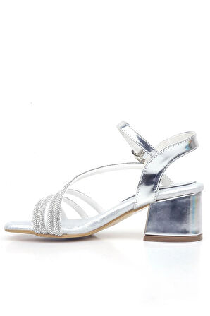 Moana Gümüş Taş Detaylı Kız Çocuk Topuklu Abiye Ayakkabı